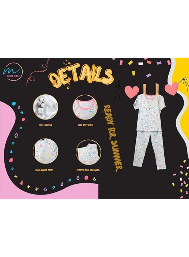 MINIIMODZ MINII MODZ Rabbit Bunny Print Shirt and Pant Set for Girls | Soft Cotton Dress Sleepwear | Cute Outfit Suitable for Kids, Toddlers, and Infants - Image 4